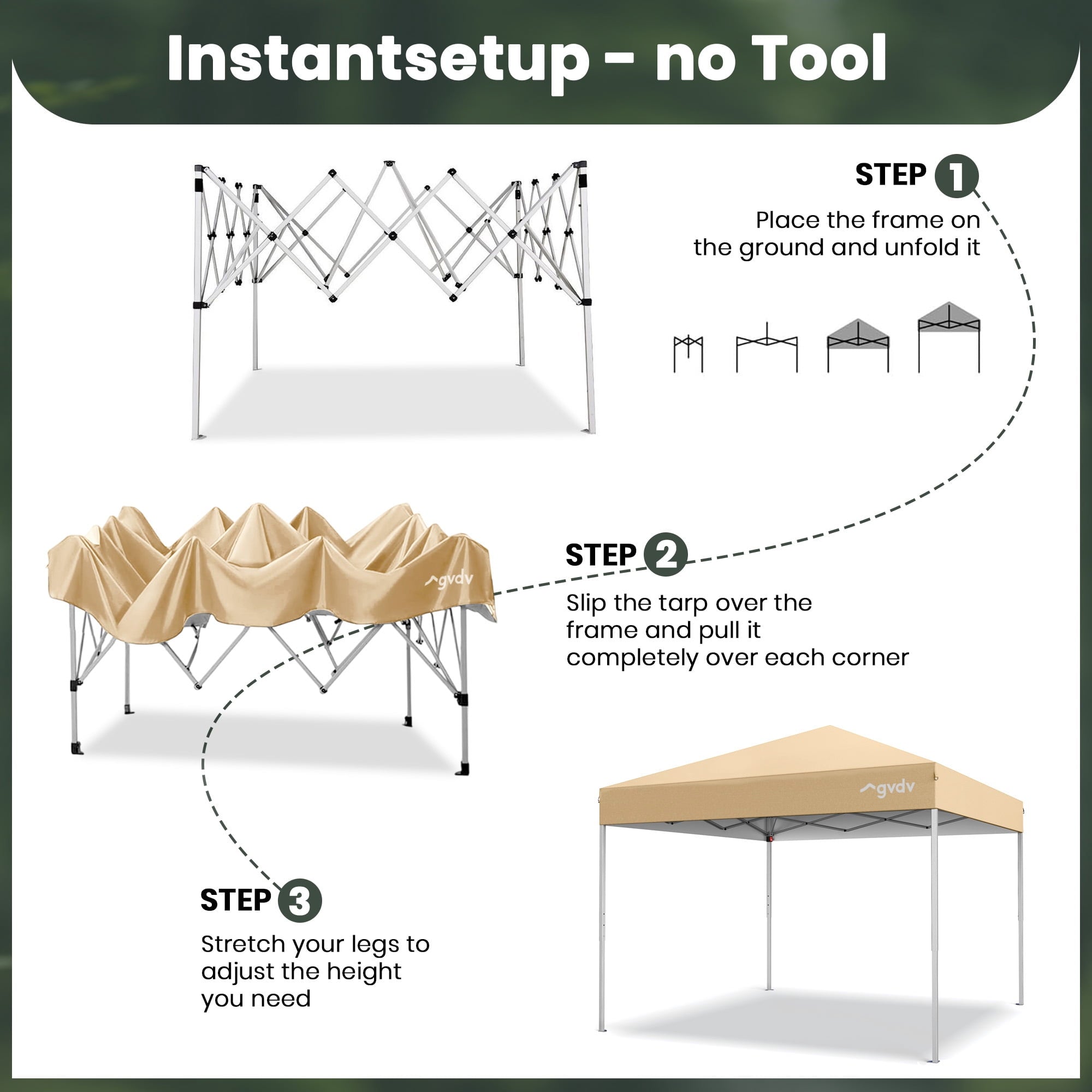 GVDV Canopy Tent, 10x10 ft Easy Pop up Outdoor Canopy Tent, Portable Straight Leg Gazebo Instant Canopy, Blue