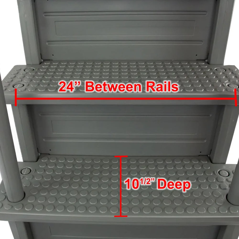 Aqua Select White Anti-Slip Pool Steps with White Steps and White Outside Flip-up Safety Ladder, 48-54H