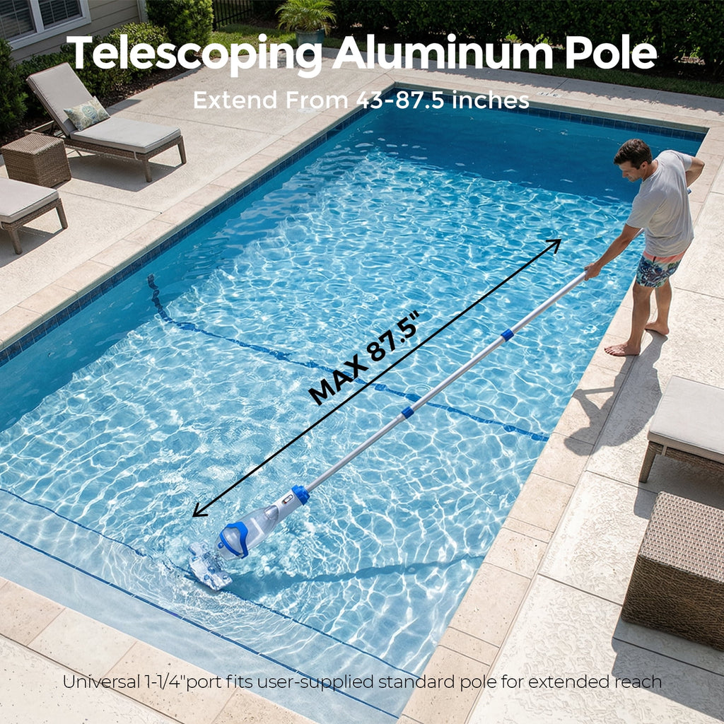 SYVIO 40W Cordless Handheld Pool Vacuum Cleaner, 18.5 GPM Rechargeable Pool Vacuum, 75 Min Runtime, 2 Hr Fast Charging for Pool, Spa & Hot Tub with 87.5 Telescopic Pole