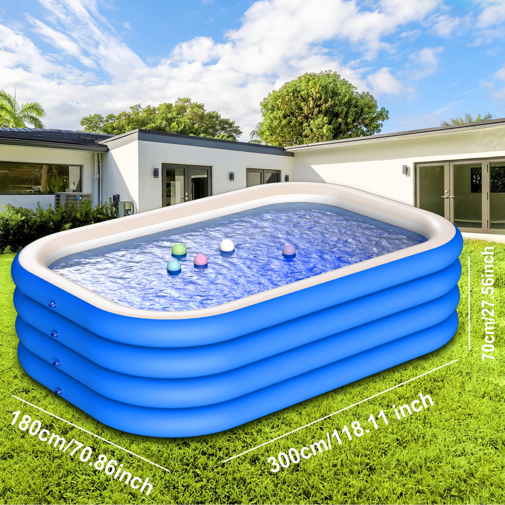DAZLUTE Inflatable Pool for Kids and Adults, 118 x 71 x 28 Oversized Thickened Family Swimming Pool for Kids Children Outdoor, Garden, Backyard, Summer Water Party,Blue