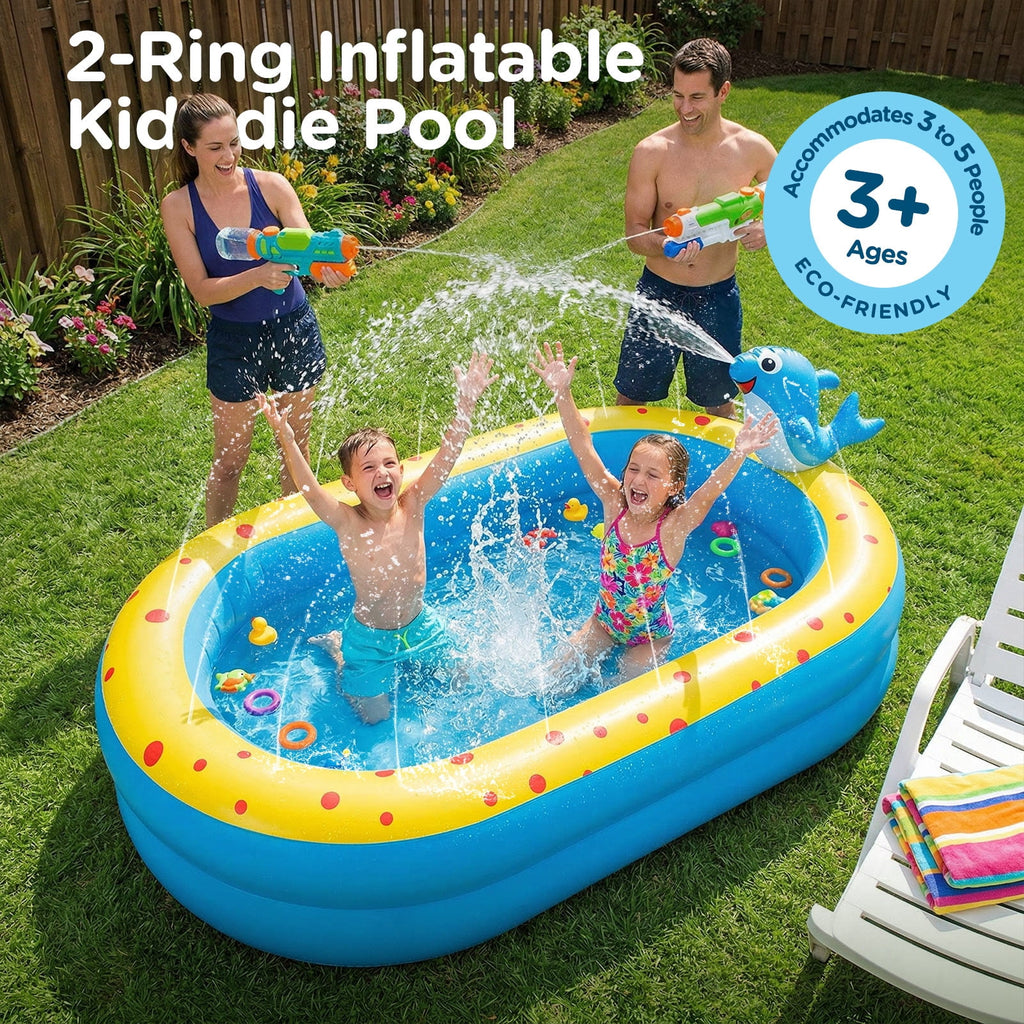 Livhil Inflatable Swimming Pool for Kids with Sprinkler, Kiddie Pools 67x41x32in Family Size Backyard Summer Water Play, Dolphin