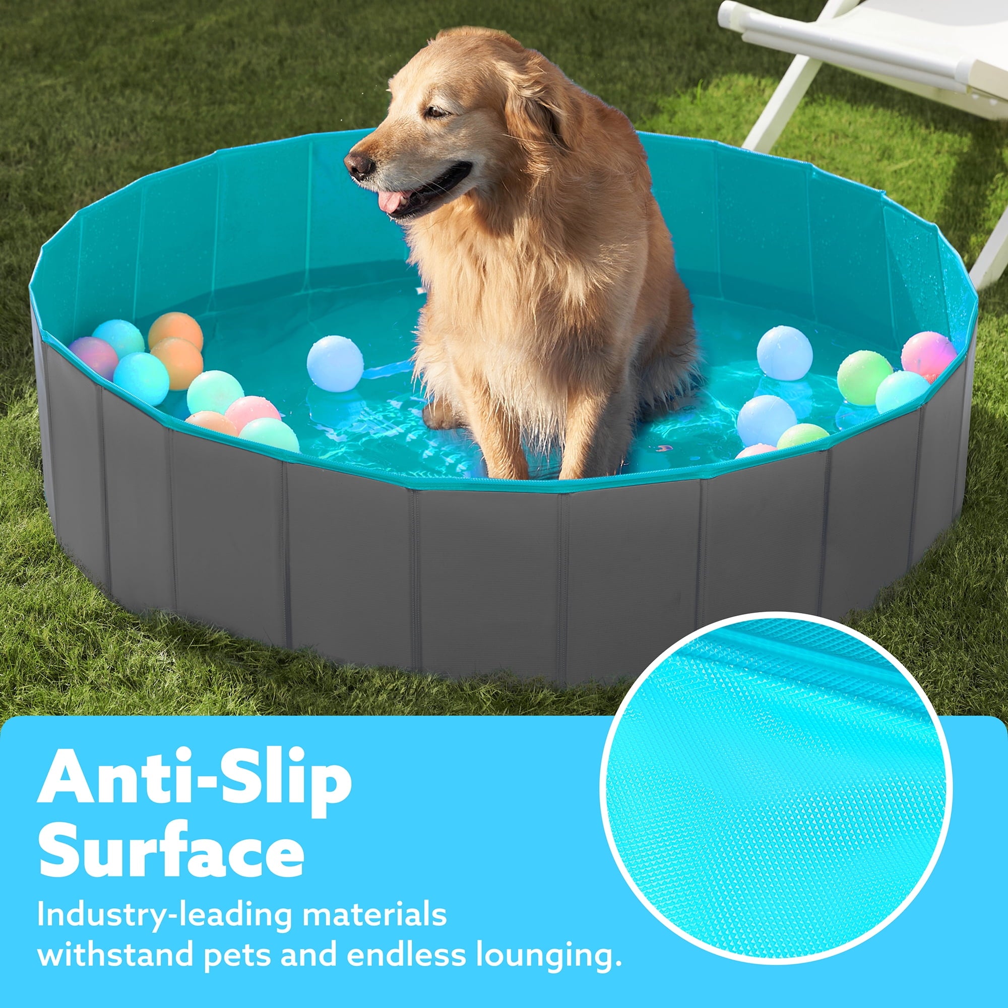 JOYFY Foldable Pool Plastic Kiddie Pool, Portable Doggie Swimming Pool for Dogs Cats and Kids(63 x 12, Blue)