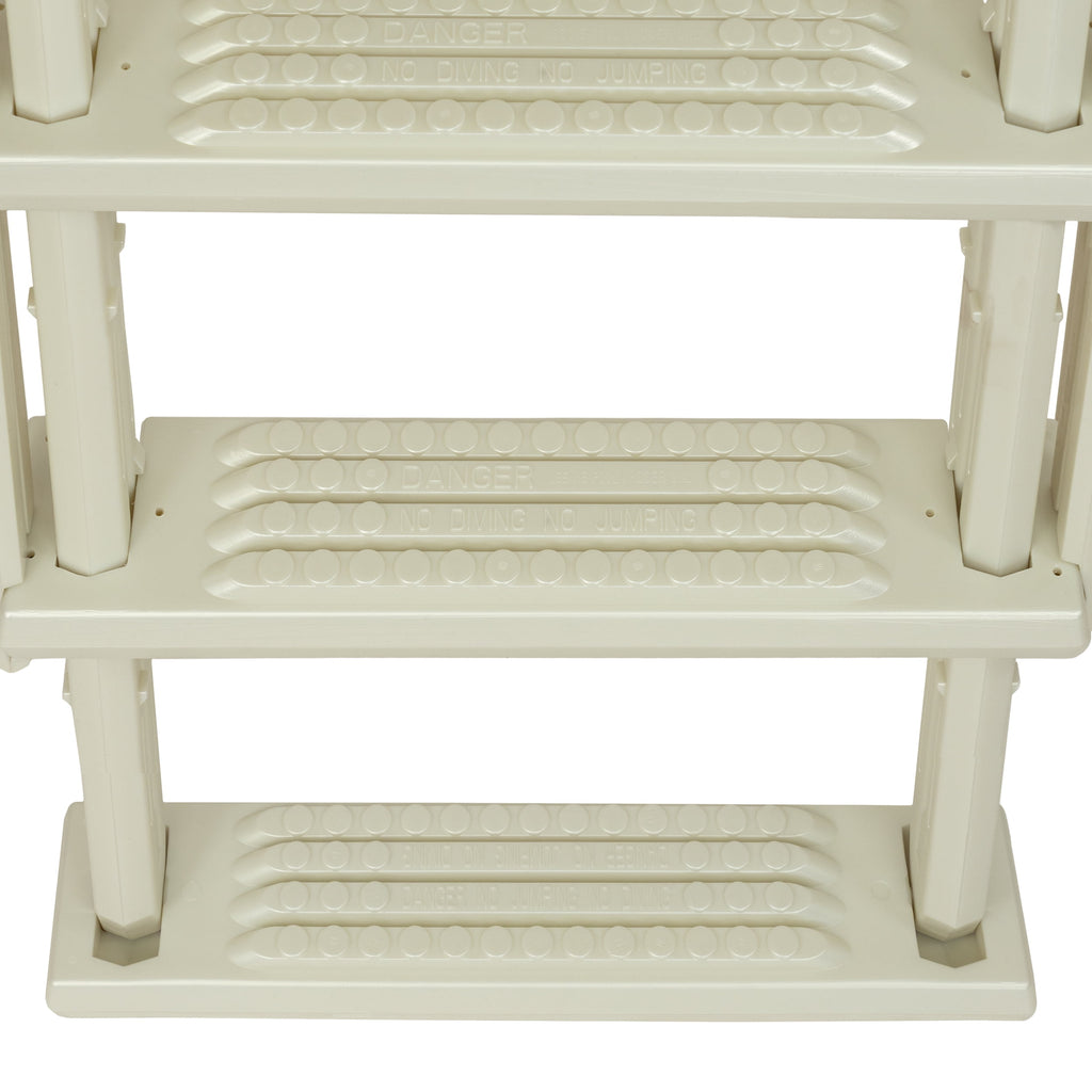 Aqua Select White Anti-Slip Pool Steps with White Steps and White Outside Flip-up Safety Ladder, 48-54H
