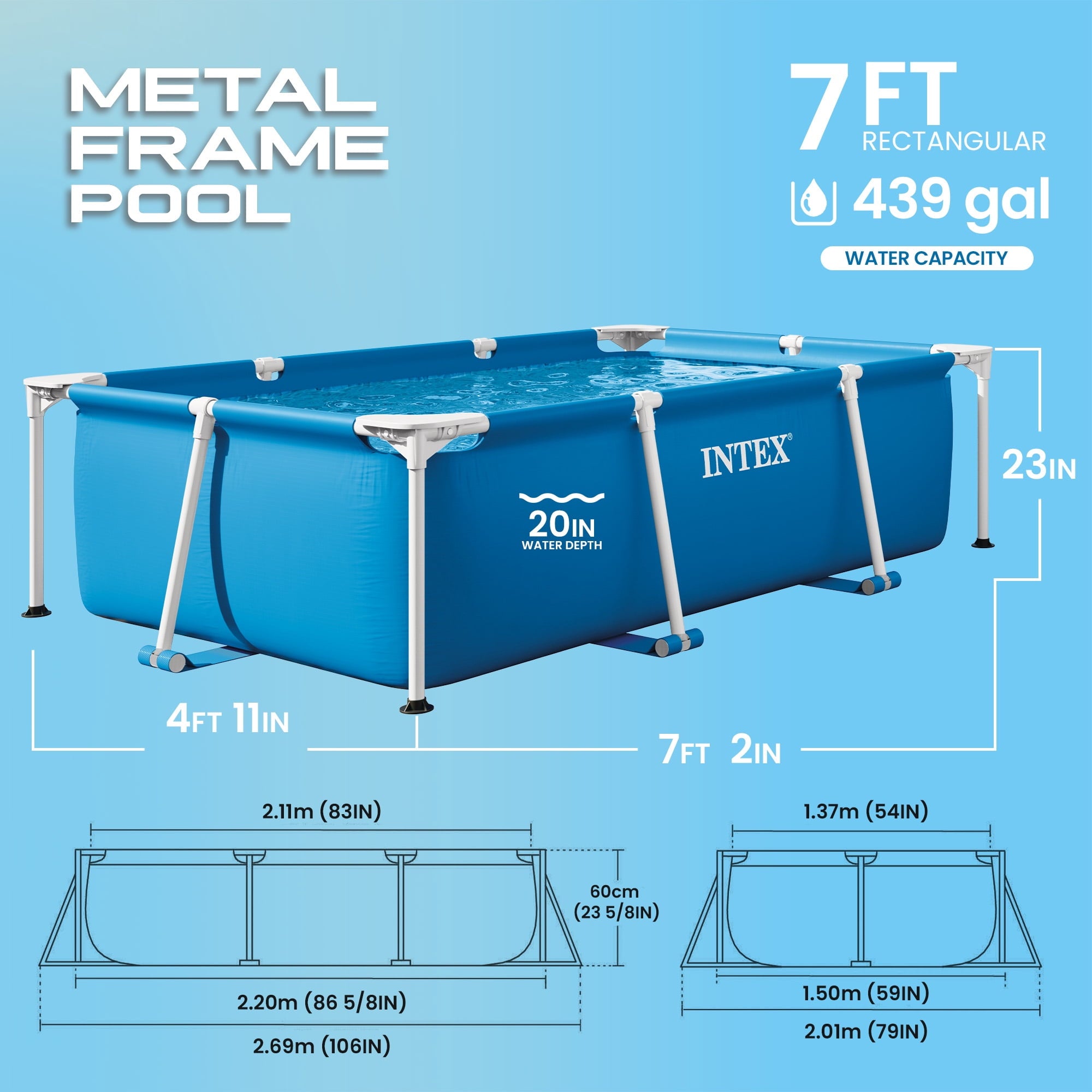 Intex 14.75' x 33 Rectangular Frame Above Ground Outdoor Swimming Pool