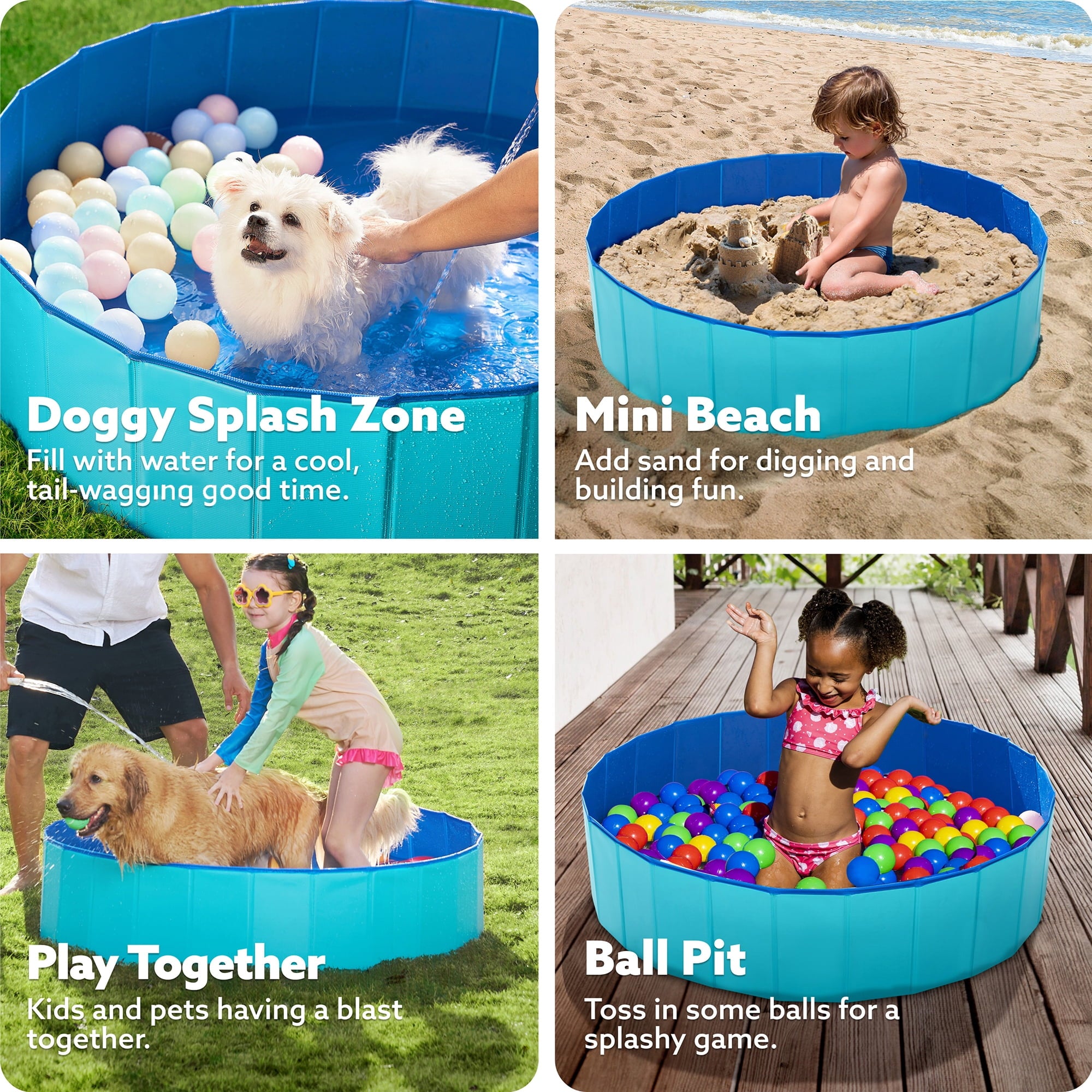 JOYFY Foldable Pool Plastic Kiddie Pool, Portable Doggie Swimming Pool for Dogs Cats and Kids(63 x 12, Blue)