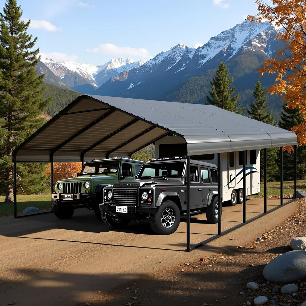 Heavy-Duty 10x20 ft Carport Garage, All-Weather Protection for RV, Boat, Car & Truck, Portable Shelter with Wind & Rust Resistance