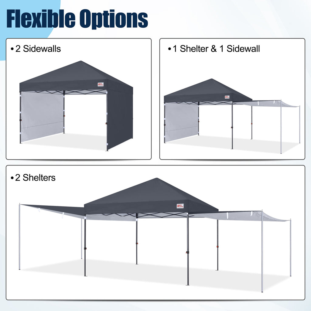 MASTERCANOPY 10 x 10ft Pop-up Canopy Tent with 2 Detachable Side Shades, White