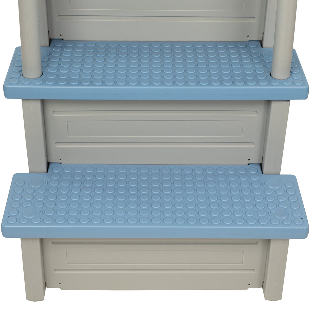 Aqua Select White Anti-Slip Pool Steps with White Steps and White Outside Flip-up Safety Ladder, 48-54H