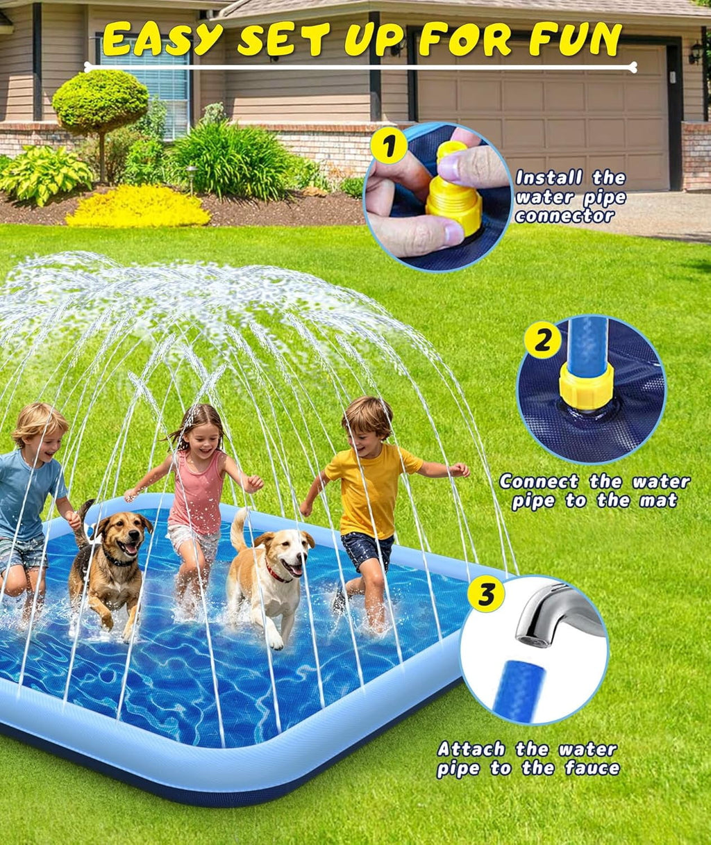 Splash Pad, 155- 110.24 Size Extra Large Sprinkler Play Mat for Dogs & Kids, Thicker Wading Pool Summer Outdoor Water Toys, Fun Backyard Fountain Play Pad for 3 Age+ Girls Boys Children & Pets