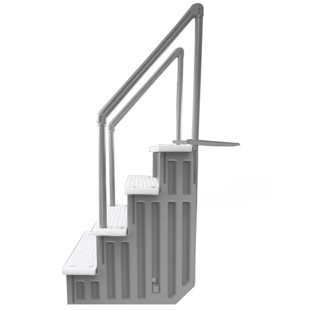 Aqua Select White Anti-Slip Pool Steps with White Steps and White Outside Flip-up Safety Ladder, 48-54H