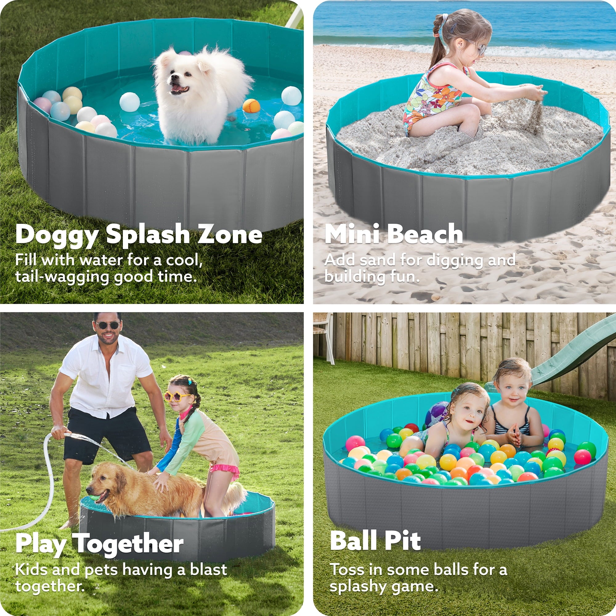 JOYFY Foldable Pool Plastic Kiddie Pool, Portable Doggie Swimming Pool for Dogs Cats and Kids(63 x 12, Blue)