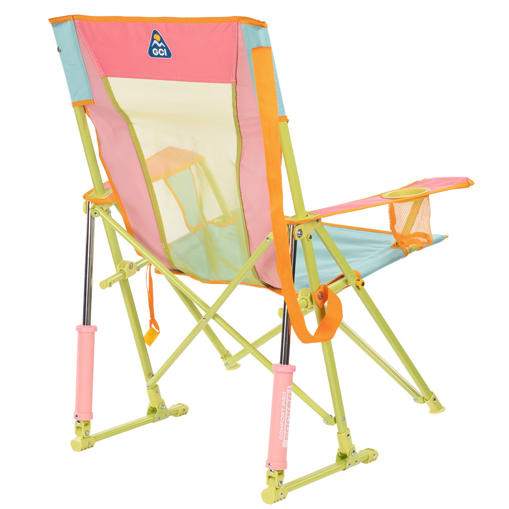 GCI Outdoor Comfort Pro Rocker Camping Chair with Mesh Backrest, Pastel Green Colorblock