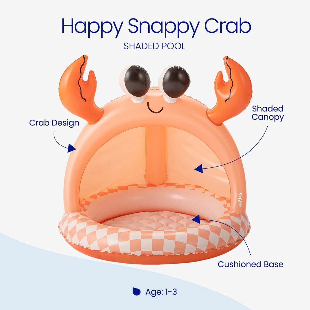 Funsicle Happy Snappy Crab Shaded Inflatable Kids Splash Pool, 40 x 40 x 38, Ages 1 to 3