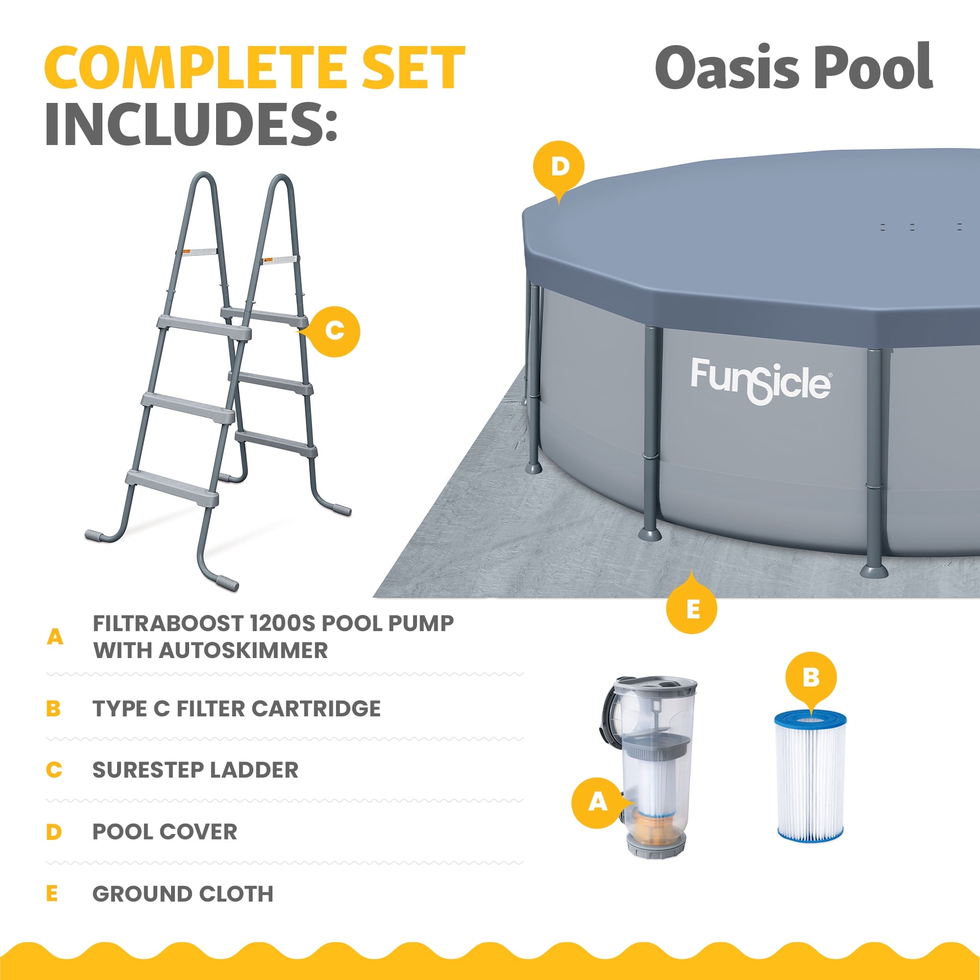 Funsicle 14ft Round Oasis Above Ground Pool with SkimmerPlus Filter Pump, Age 6 & up