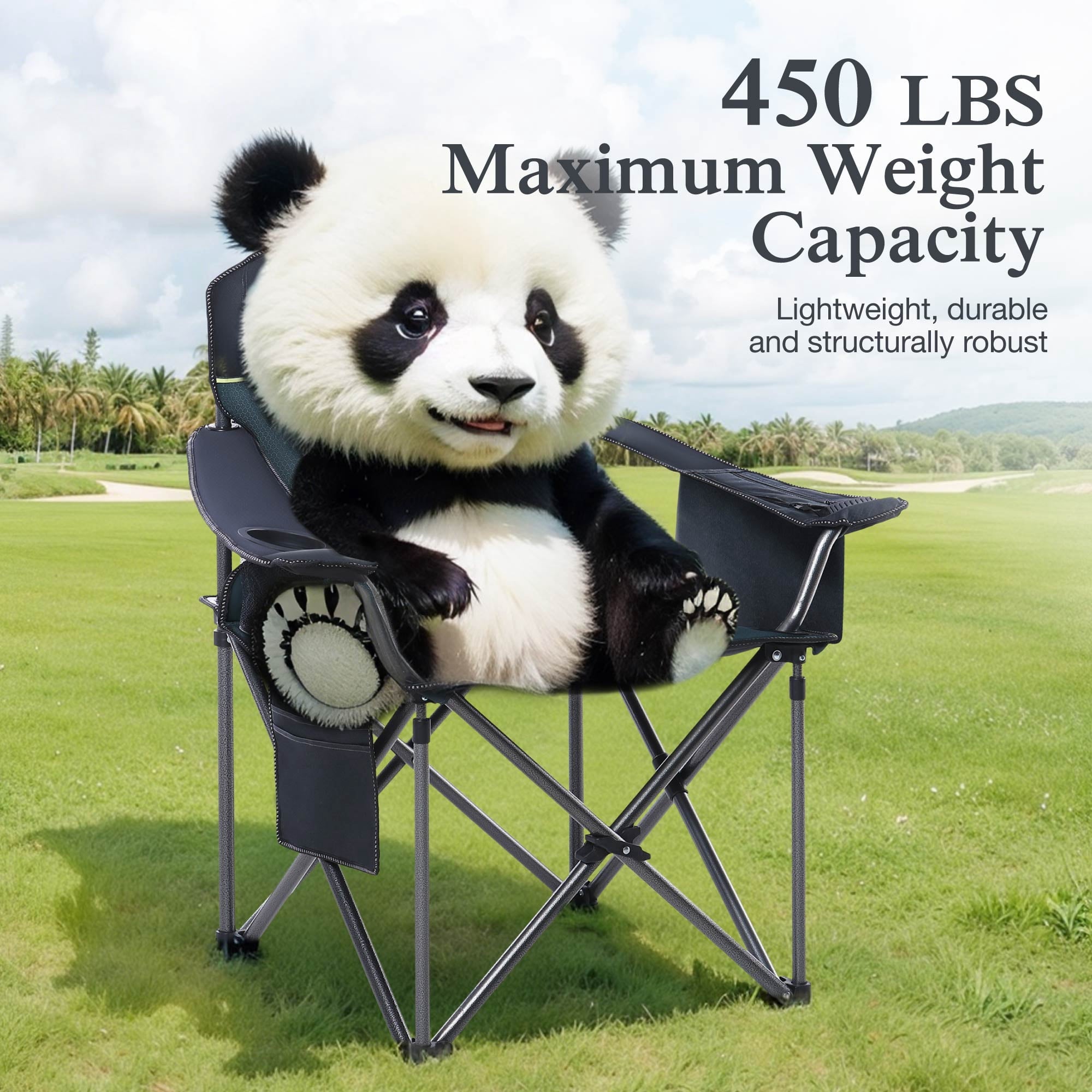 Sophia & William 2 Pack Oversized Camping Chair Heavy-Duty Steel Frame Supports 450Lbs, Foldable Outdoor Lawn Chair with Cup Holder for Backyard & Camping, Black