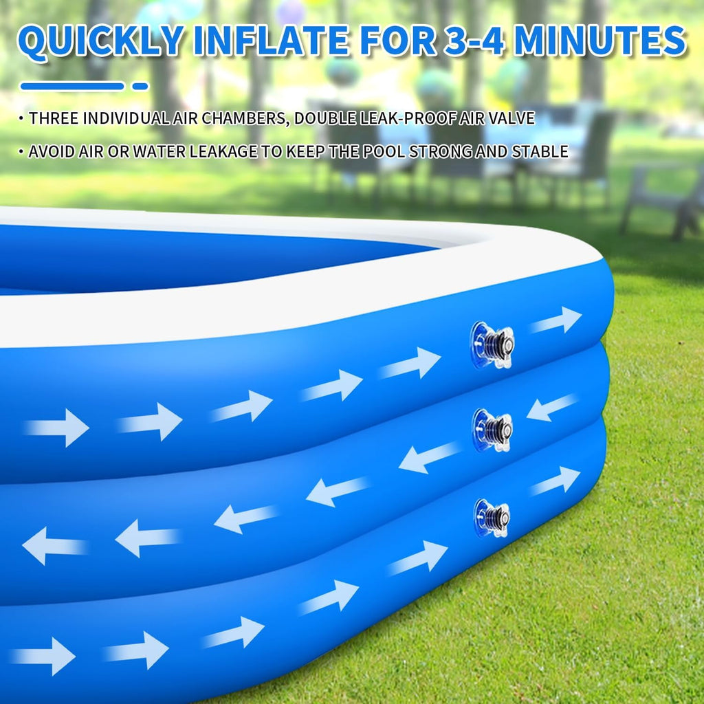 Cowin Inflatable Swimming Pool for Kids Adults, 120 x 72 x 22 Blow up Pool, Family Inflatable Swimming Pools for Backyard, Blue