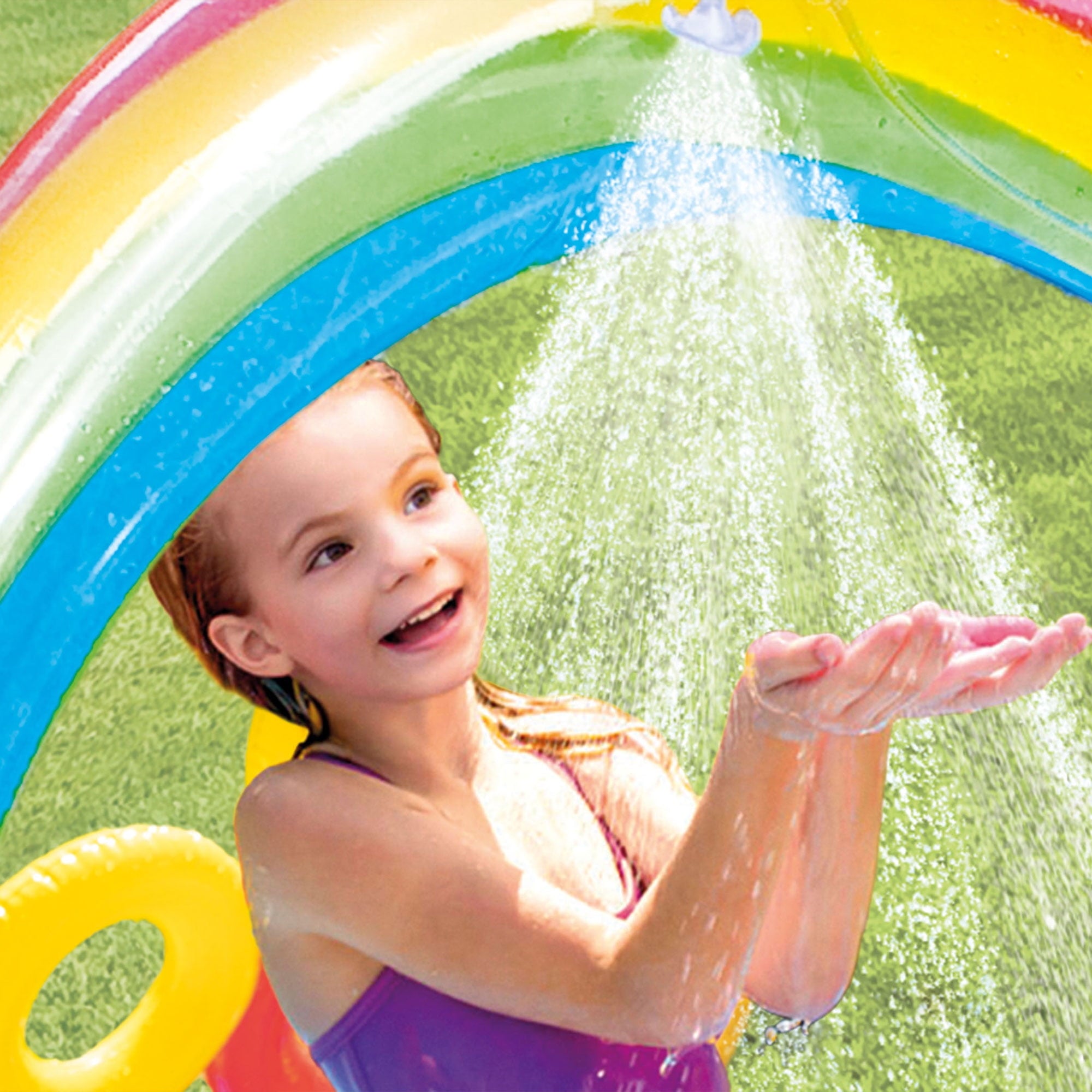 Intex 9.75 x 6.3 Ft Rainbow Slide Inflatable Pool Water Slide Ring Center