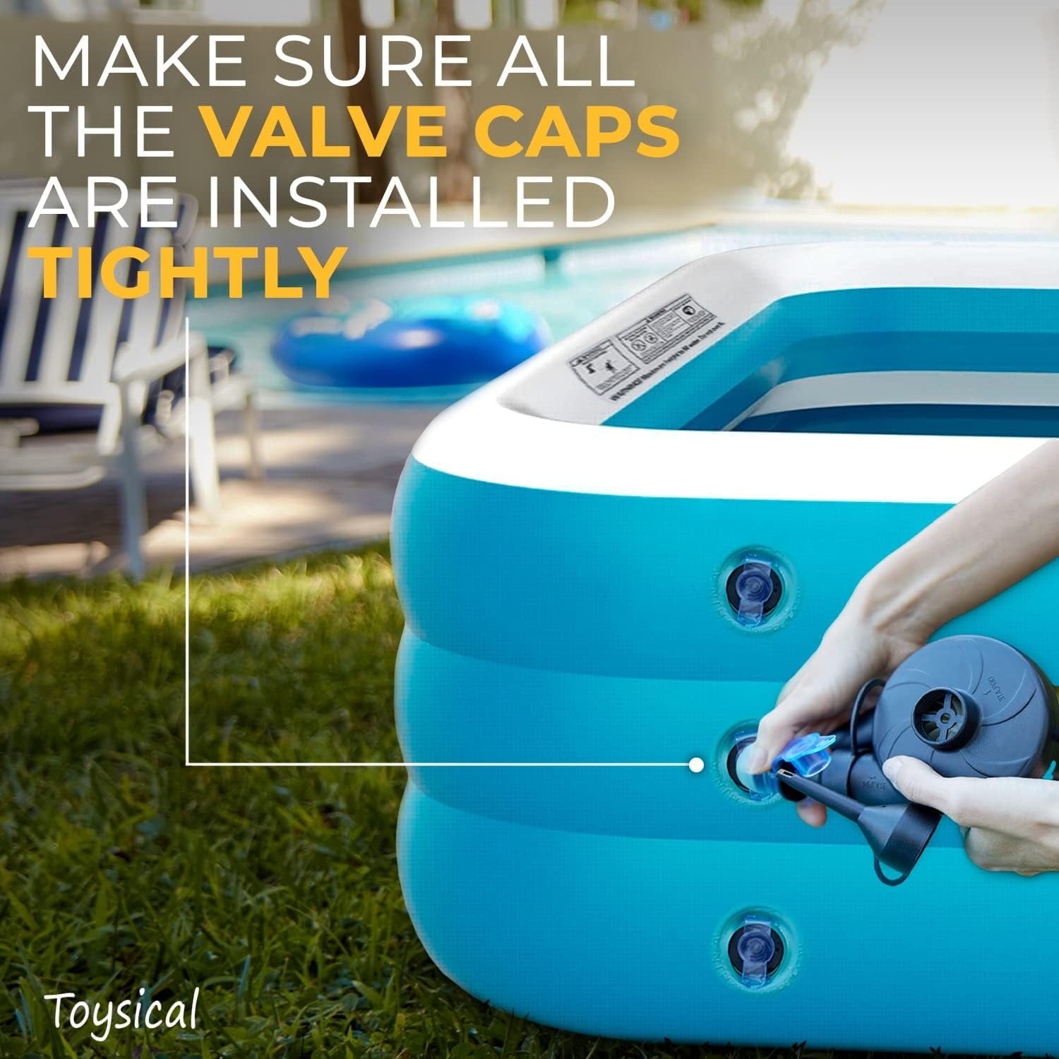 Toysical Inflatable Pool with Air Pump - 118 x 72 x 22” Above Ground Pool, Swimming Pools for Kids and Adults and The Entire Family ,More Durable Than Other Blow Up Pools , Includes Patches