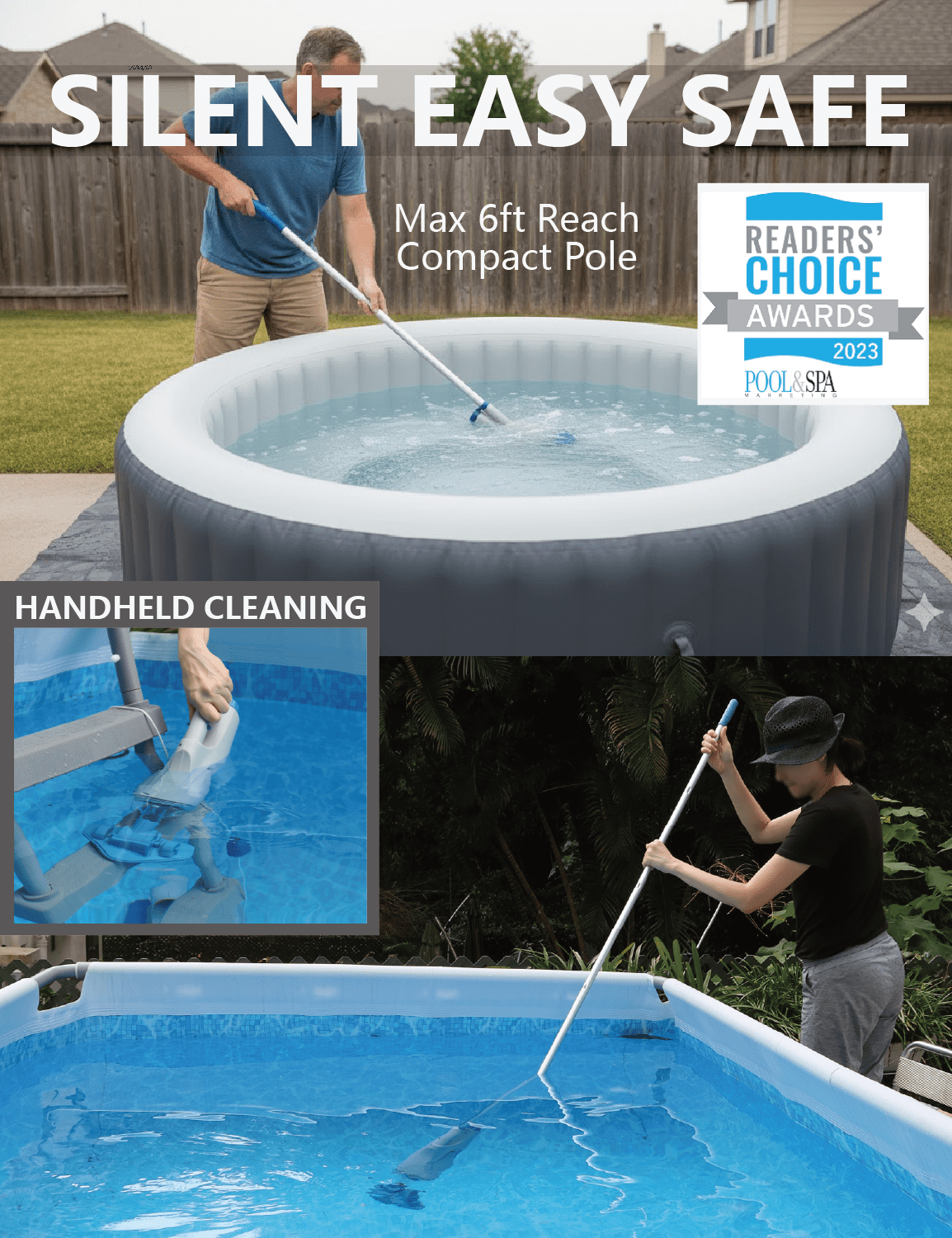 Kokido Rechargeable Handheld Pool Vacuum XTROVAC 110 Cordless with Adjustable Pole and 2 Brush Vac Heads for Above-Ground Pools,  Spot Clean Inground Pools