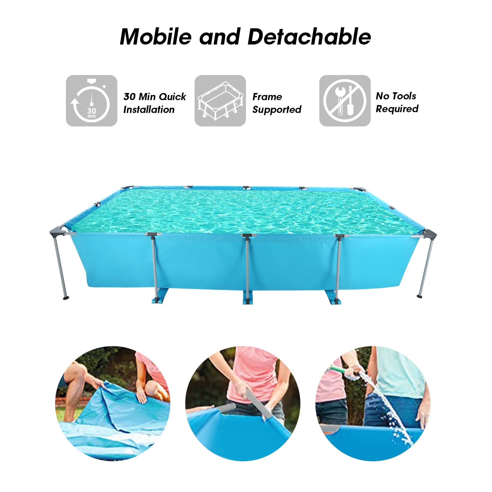 Naipo 15FT Swimming Pool Rectangular Above Ground Family Swimming Above Ground Pool Durable Summer Backyard Spacious Design for Swimming and Play