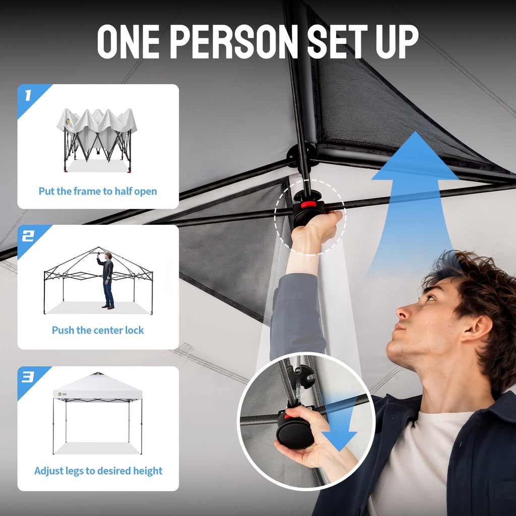 CROWN SHADES 10x10 Pop Up Canopy Patented Center Lock One Push Instant Outdoor Canopy Tent Grey