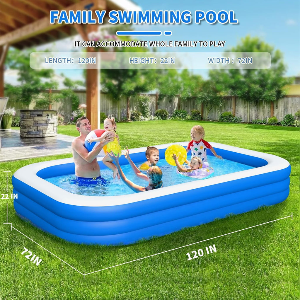 Cowin Inflatable Swimming Pool for Kids Adults, 120 x 72 x 22 Blow up Pool, Family Inflatable Swimming Pools for Backyard, Blue