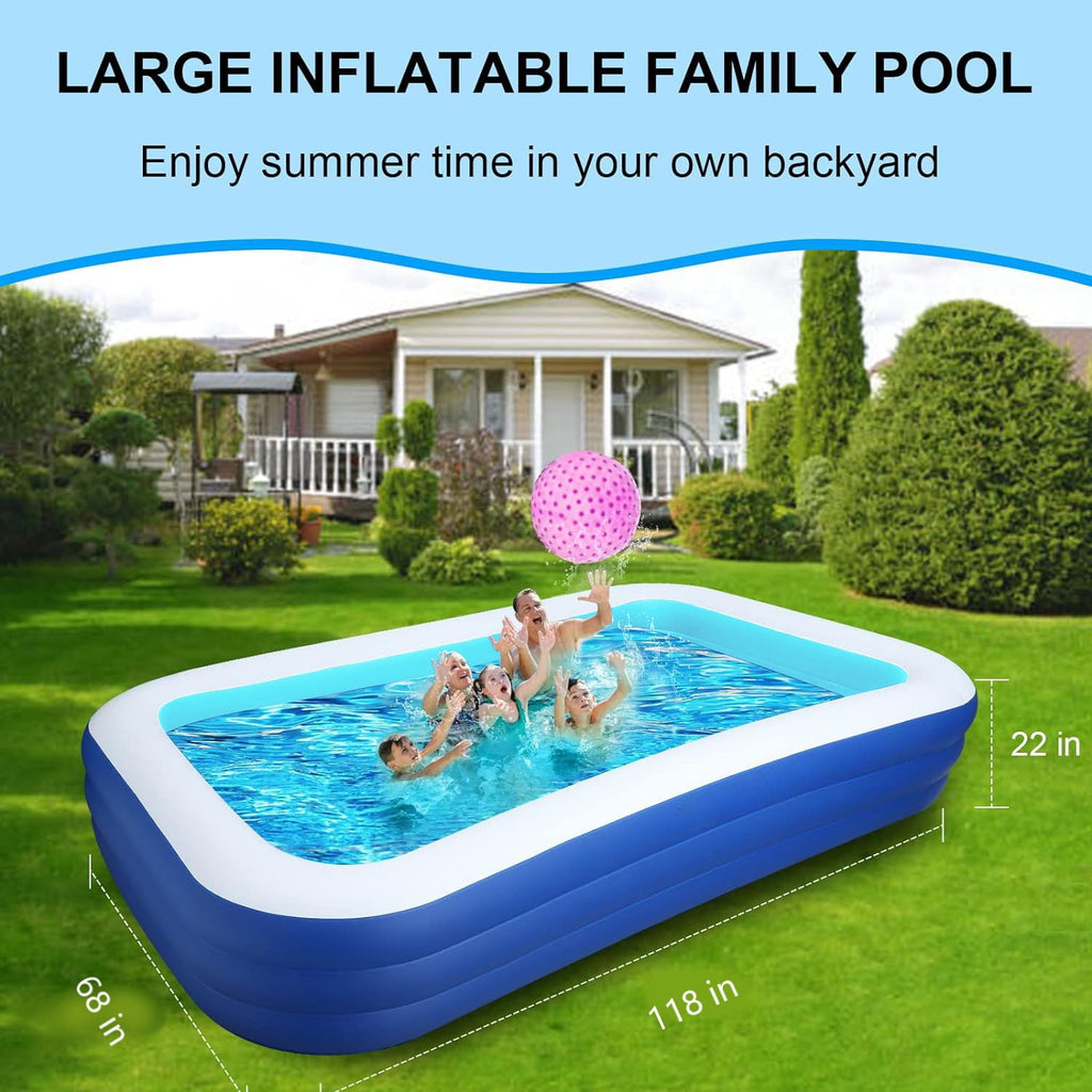 BN-LINK Inflatable Pool for Kids and Adults, 118 X 68 X 22 Oversized Thickened Family Swimming Pool for Toddlers, Outdoor, Garden, Backyard, Summer Water Party