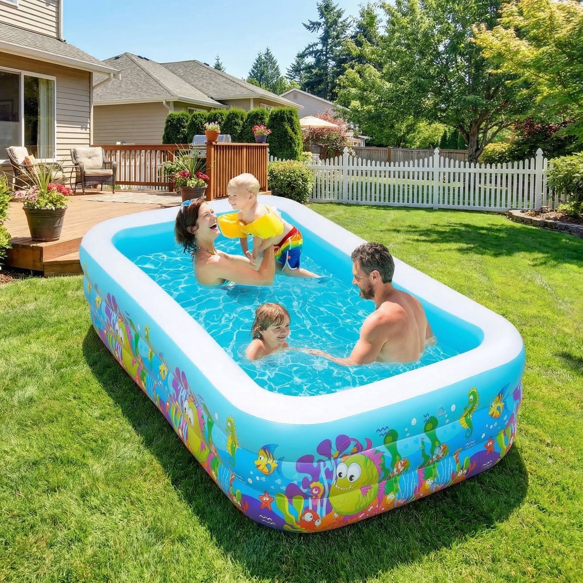 Naipo Inflatable Swimming Pool for Kids and Adults, 120x72x22 Oversized Thickened Family Swimming Pool for Toddlers, Outdoor, Garden, Backyard, Summer Water Party, Cartoon Patterns
