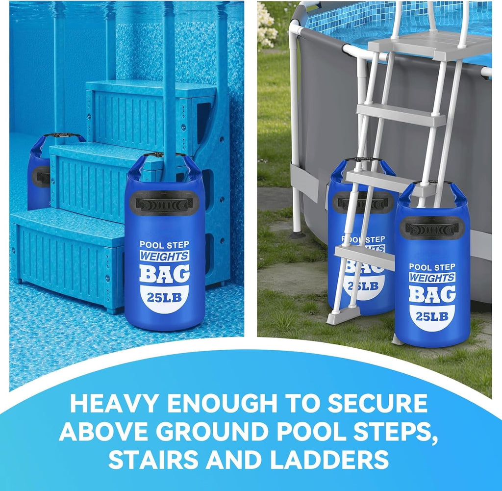MM 2 pack 25lb Heavy Duty Pool Ladder Weights,Sand Fillable Universal Sand Bags Step Anchors,500D PVC Durable Waterproof&Foldable Sandbags for Above Ground Swimming Pools Stair,with Handle(Sky Blue)