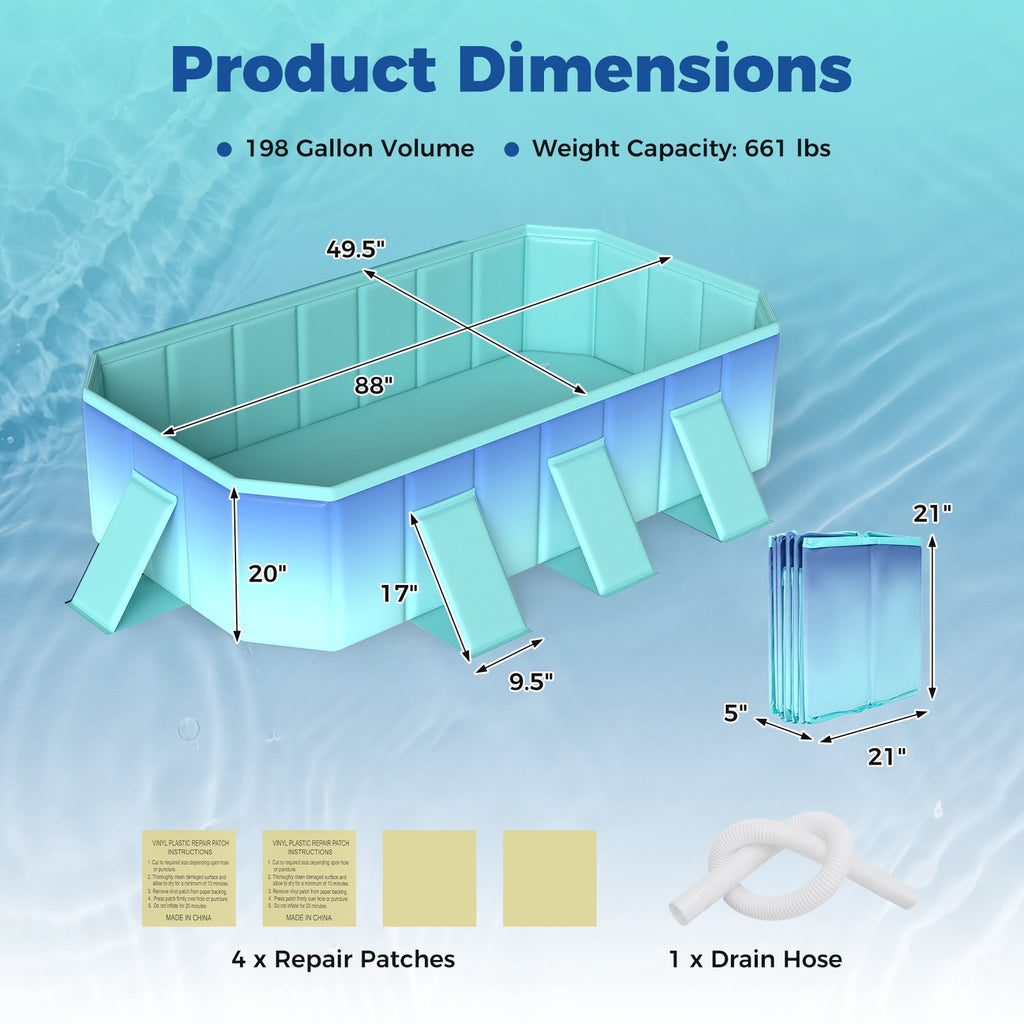 Costway Non-Inflatable Folding Kiddie Outdoor Swimming Pool,Portable Around Ground Pool Gradient + Green