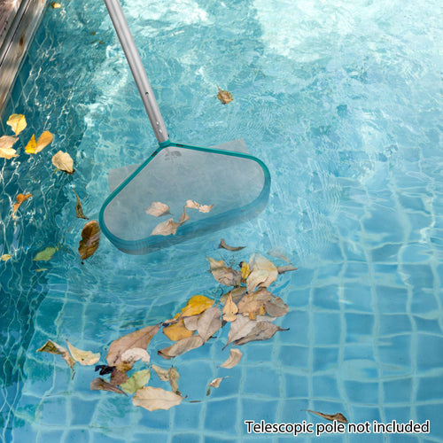 Bluescape Teal & Gray Pool Leaf Rake with Aluminum Frame and Tab Easy to Empty Debris