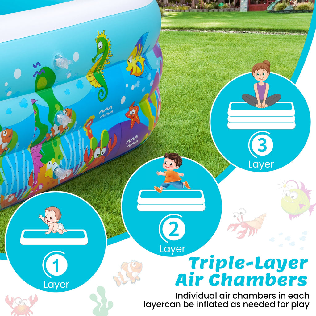 Naipo Inflatable Swimming Pool for Kids and Adults, 120x72x22 Oversized Thickened Family Swimming Pool for Toddlers, Outdoor, Garden, Backyard, Summer Water Party, Cartoon Patterns