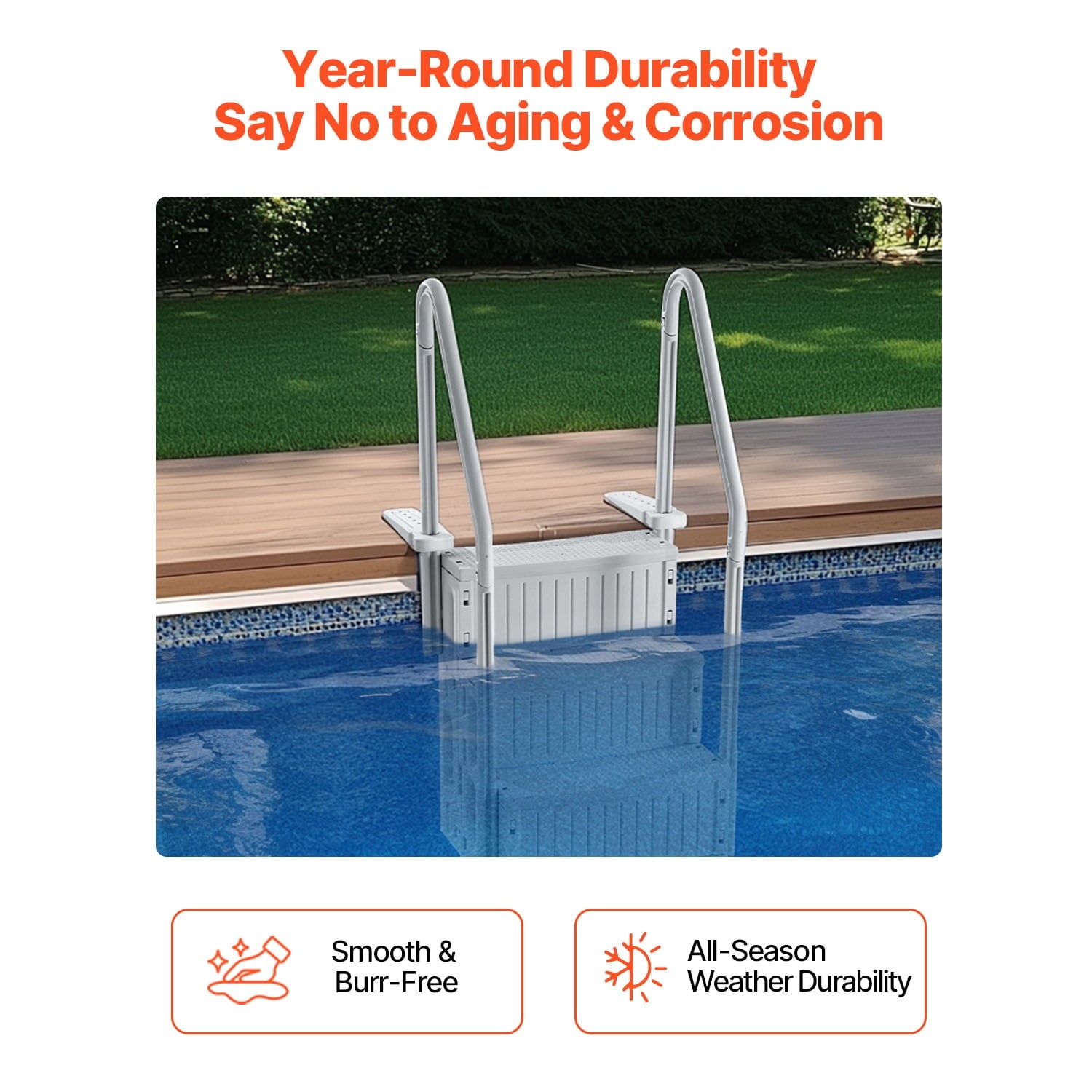 KFFKFF 4-Step Above Ground Pool Ladder, Anti-Slip Pool Steps with Dual Handrails, Supports 400 lbs, Fits 48-54 Inground & Above-Ground Pools, Creamy White