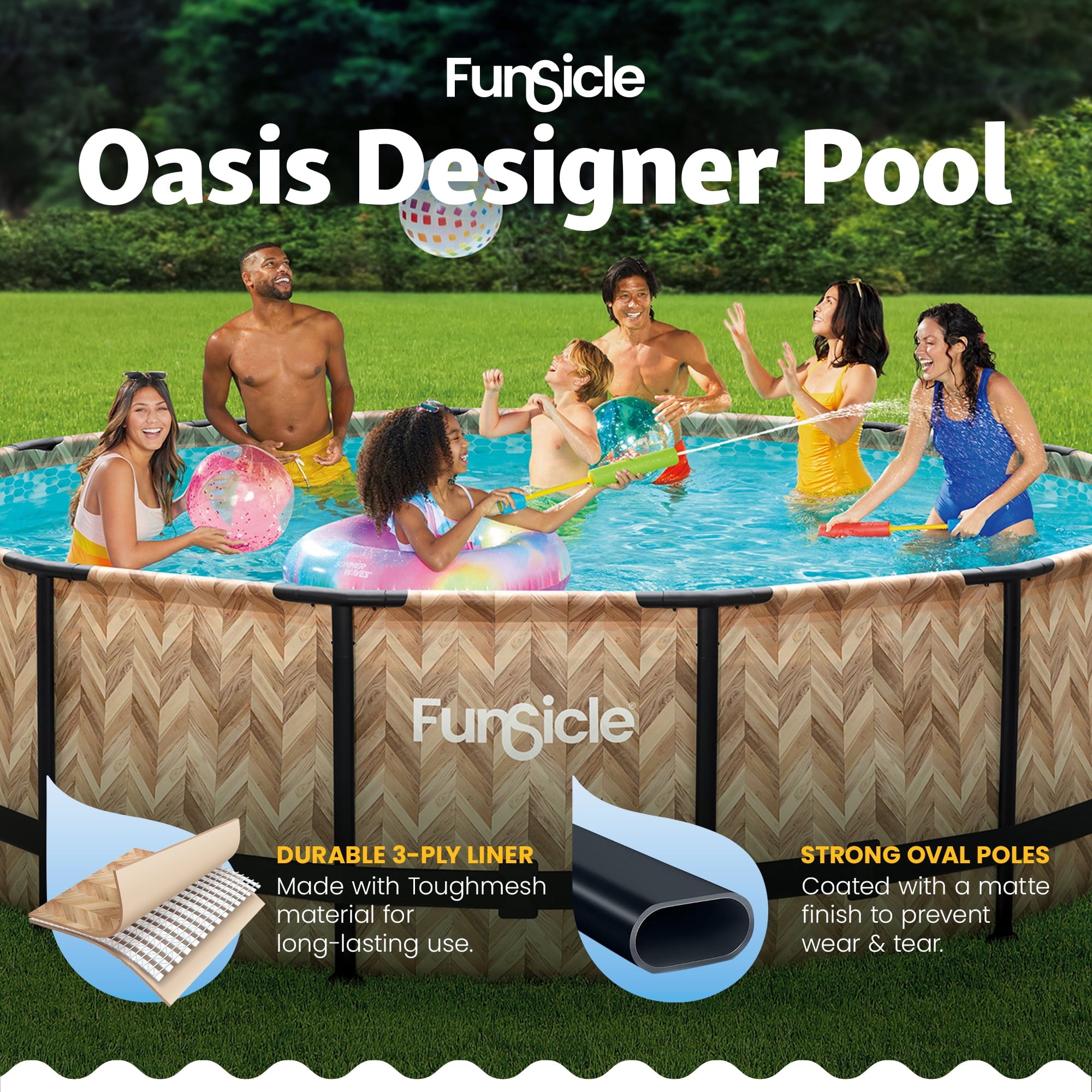 Funsicle 14' x 42 Oasis Above Ground Pool Set with Pump, Round Frame - Cool Gray