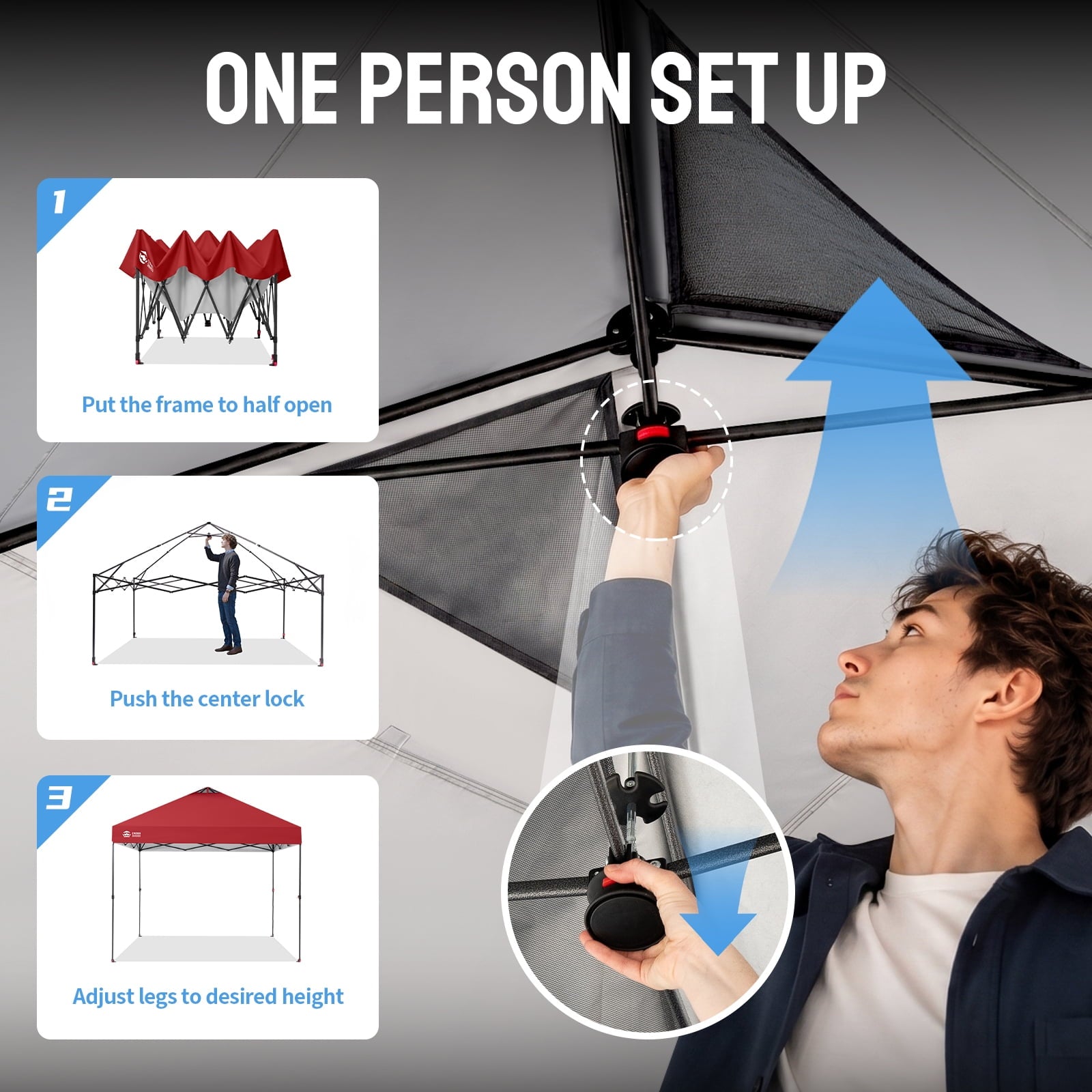 CROWN SHADES 10x10 Pop Up Canopy Patented Center Lock One Push Instant Outdoor Canopy Tent Grey