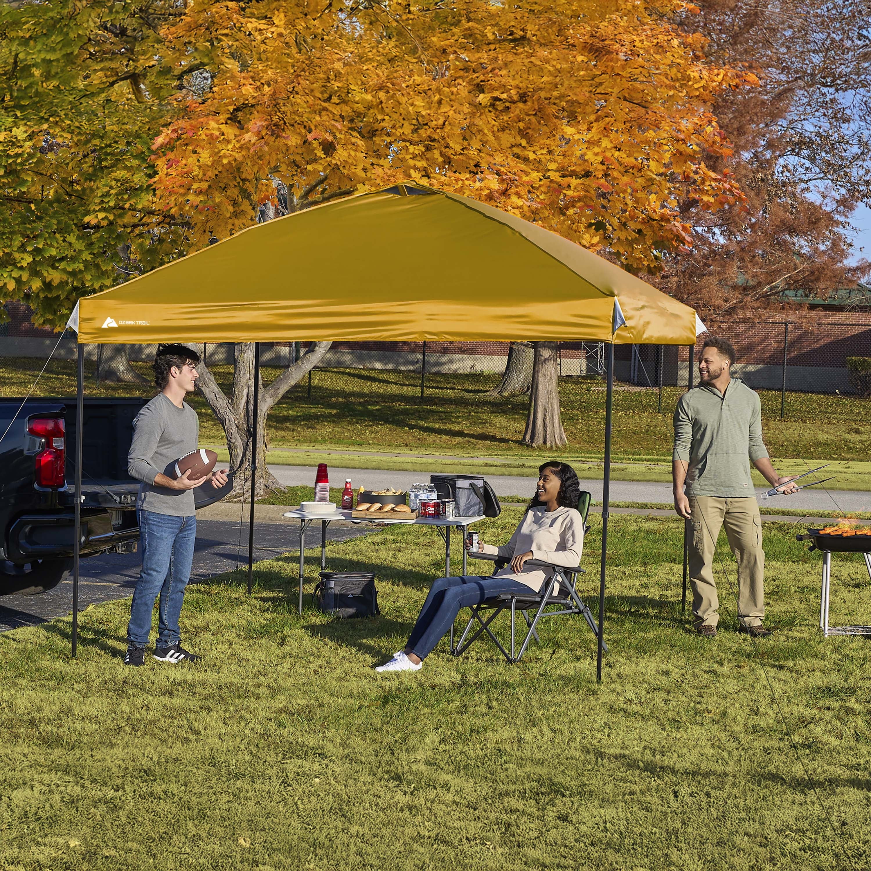 Ozark Trail 10x10 Instant Pop Up Canopy Tent with Simple Push Setup – Straight Leg Pop-Up Tent for Tailgating, Camping & Events, Gold