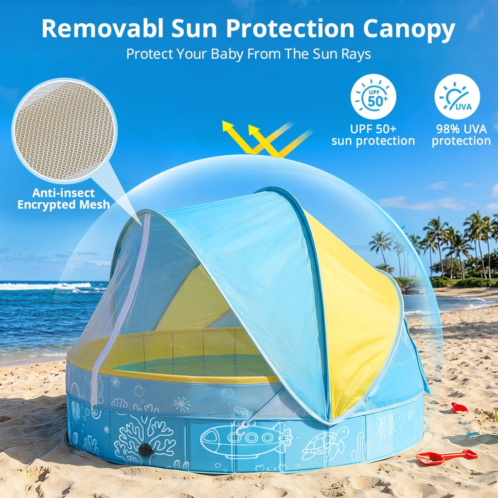 Kids Pool, Caveen Foldable Kiddie Pools for Toddler, Swimming Pool with Canopy for Backyard