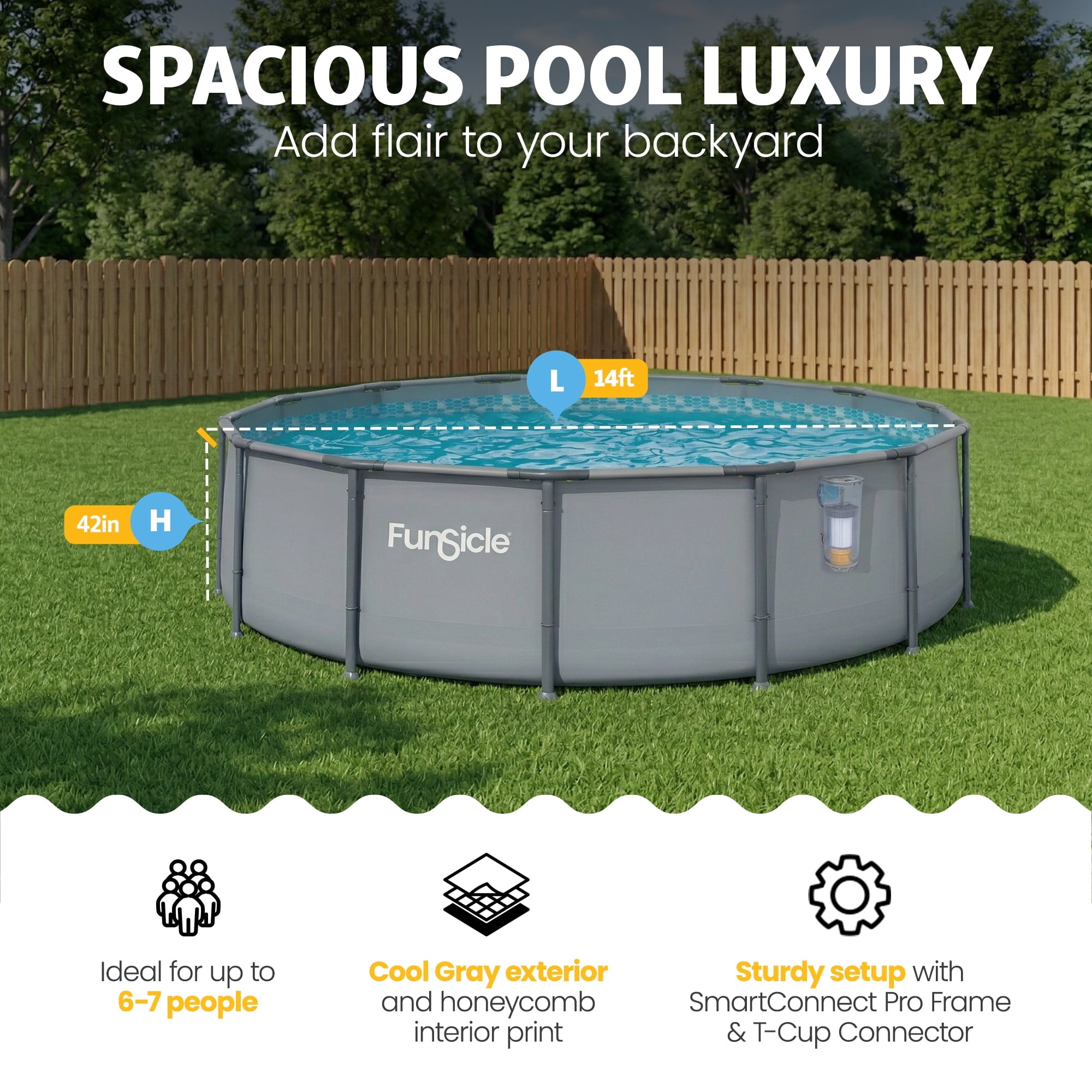 Funsicle 14' x 42 Oasis Above Ground Pool Set with Pump, Round Frame - Cool Gray