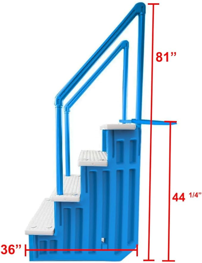 Aqua Select White Anti-Slip Pool Steps with White Steps and White Outside Flip-up Safety Ladder, 48-54H