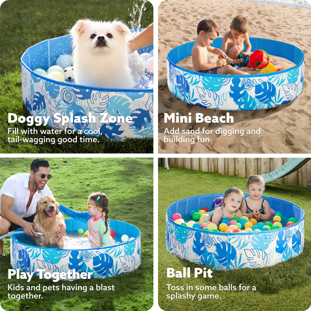 JOYFY Foldable Pool Plastic Kiddie Pool, Portable Doggie Swimming Pool for Dogs Cats and Kids(63 x 12, Blue)
