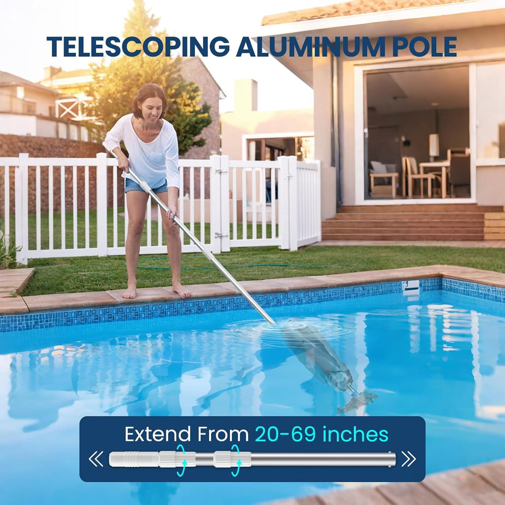 2025 Upgraded Handheld Pool Vacuum Cleaner for Above Ground & Inground Pools - Cordless Pool Cleaner w/18.5GPM Suction, Telescoping Pole(20-69in), 2 Brush Heads - Ideal for Spas & Hot Tubs