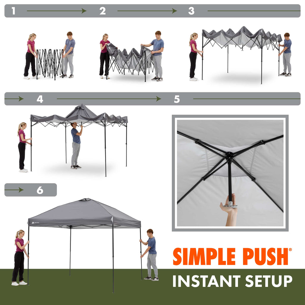 Ozark Trail 10x10 Instant Pop Up Canopy Tent with Simple Push Setup – Straight Leg Pop-Up Tent for Tailgating, Camping & Events, Gold