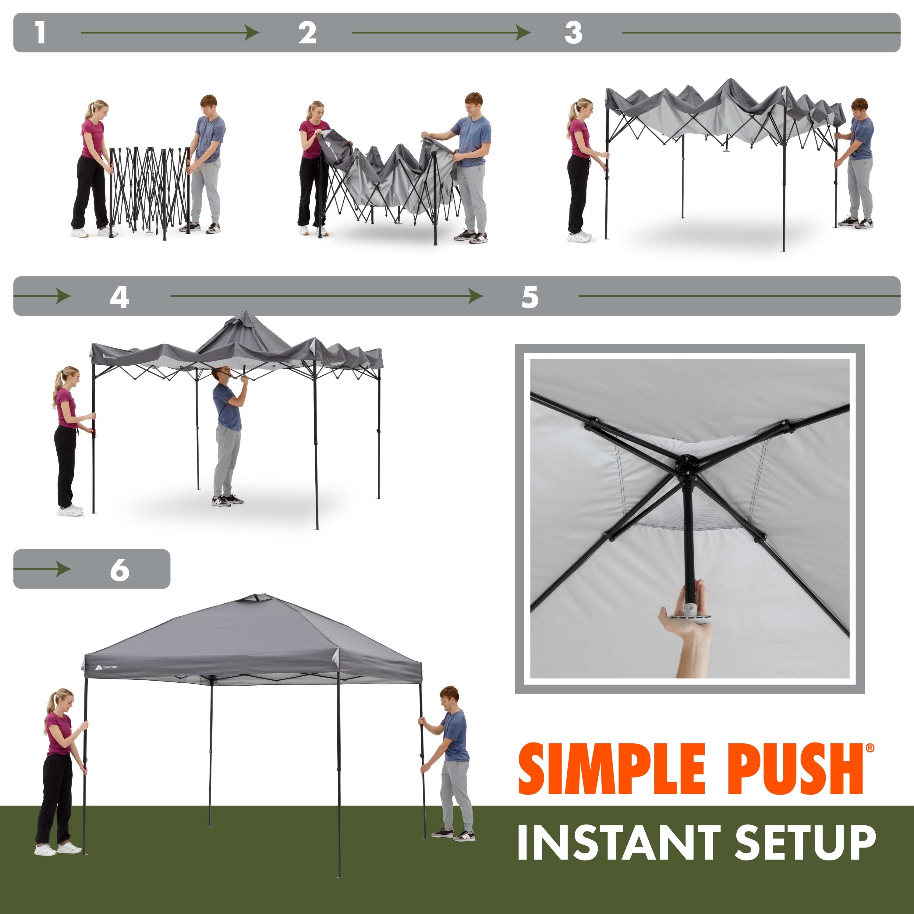Ozark Trail 10x10 Instant Pop Up Canopy Tent with Simple Push Setup – Straight Leg Pop-Up Tent for Tailgating, Camping & Events, Gold
