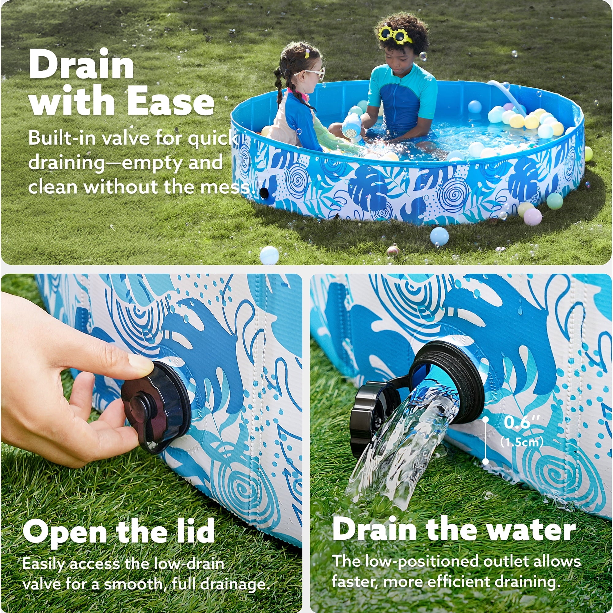 JOYFY Foldable Pool Plastic Kiddie Pool, Portable Doggie Swimming Pool for Dogs Cats and Kids(63 x 12, Blue)