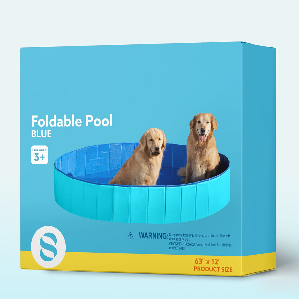JOYFY Foldable Pool Plastic Kiddie Pool, Portable Doggie Swimming Pool for Dogs Cats and Kids(63 x 12, Blue)