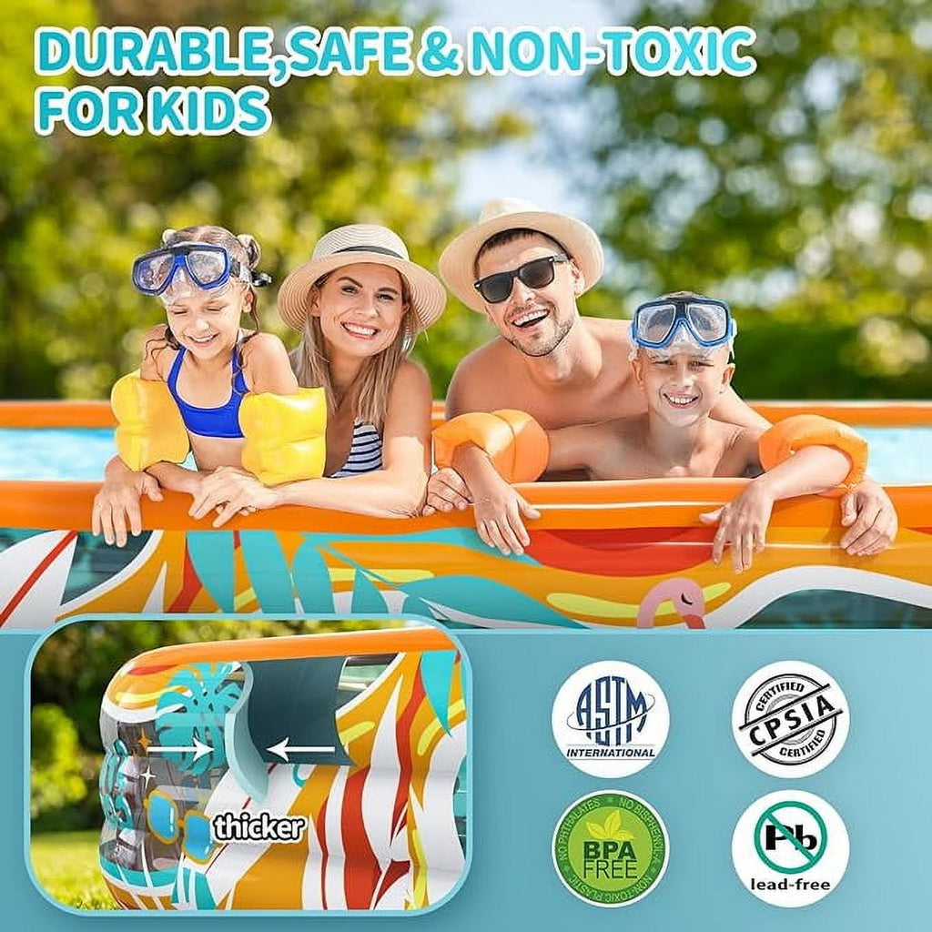 JoyStone Inflatable Pool for Kids and Adults, 120 x 72 x 22 Thickened Family Swimming Pool Paddling Pool with 2 Pool Floats, Summer Water Toy for Backyard, Garden