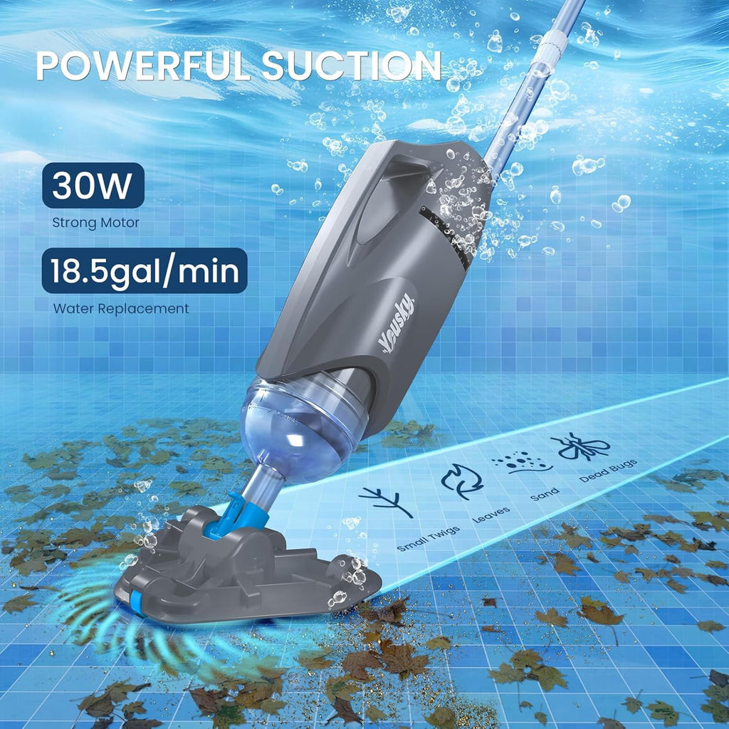 2025 Upgraded Handheld Pool Vacuum Cleaner for Above Ground & Inground Pools - Cordless Pool Cleaner w/18.5GPM Suction, Telescoping Pole(20-69in), 2 Brush Heads - Ideal for Spas & Hot Tubs