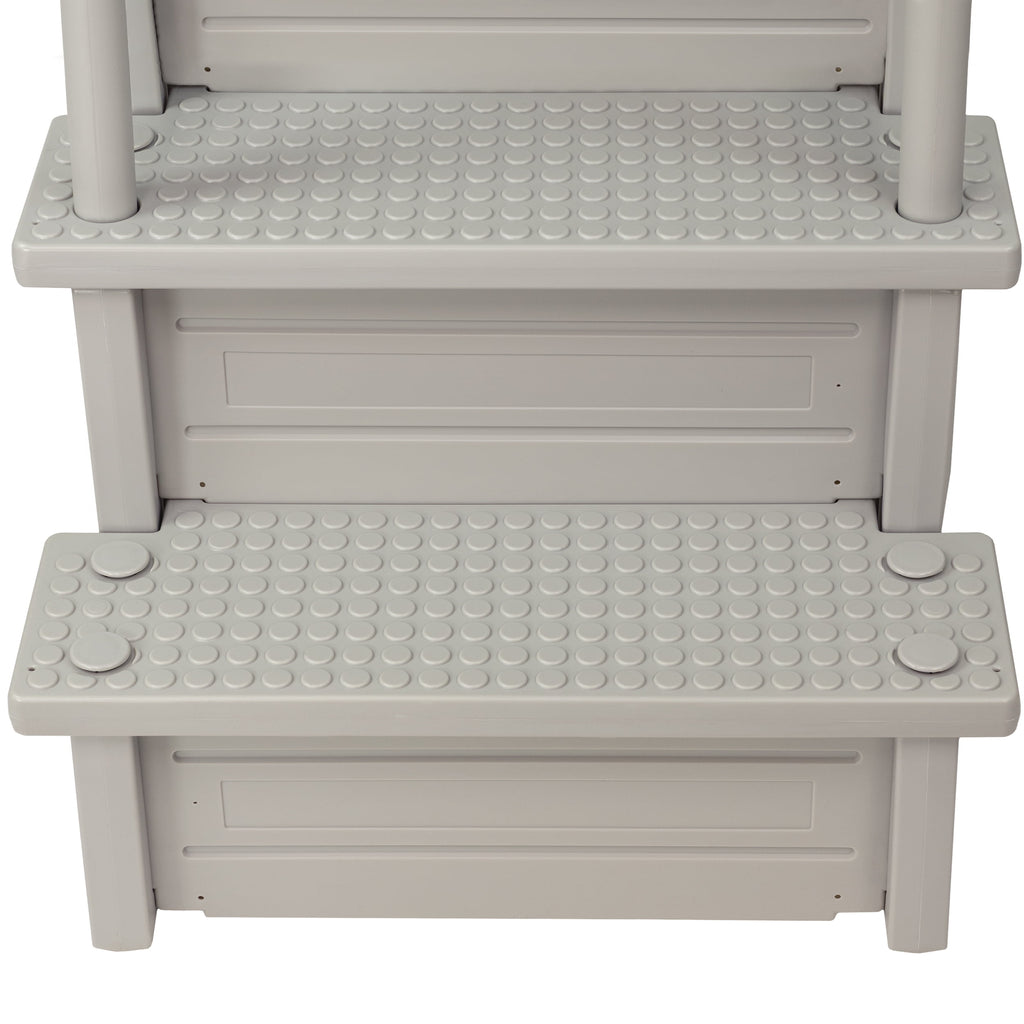 Aqua Select White Anti-Slip Pool Steps with White Steps and White Outside Flip-up Safety Ladder, 48-54H