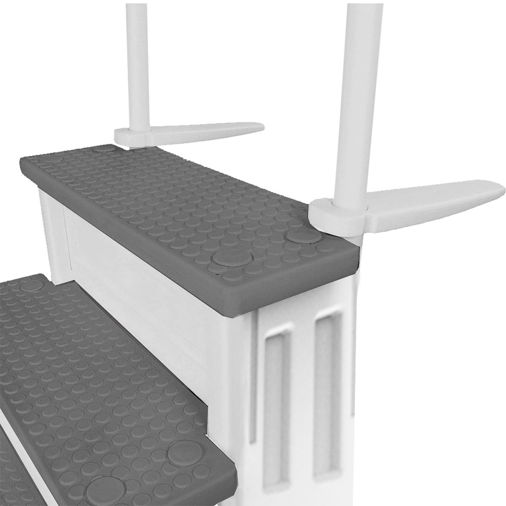 Aqua Select White Anti-Slip Pool Steps with White Steps and White Outside Flip-up Safety Ladder, 48-54H