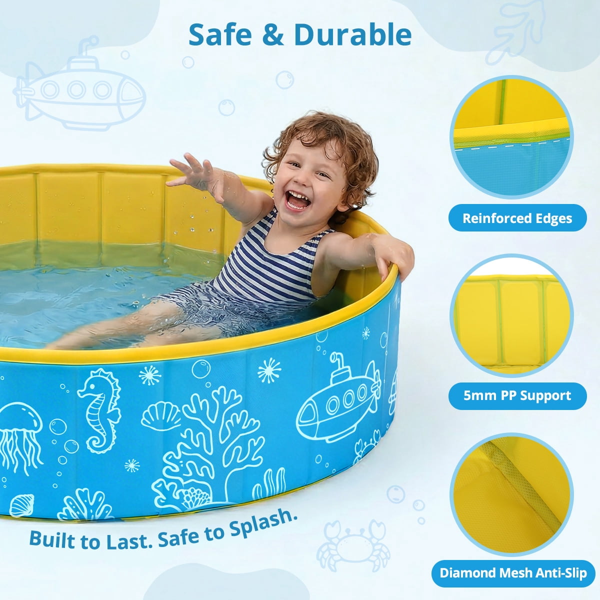 Kids Pool, Caveen Foldable Kiddie Pools for Toddler, Swimming Pool with Canopy for Backyard